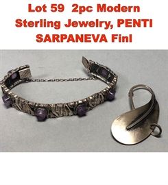 Lot 59 2pc Modern Sterling Jewelry, PENTI SARPANEVA Finl