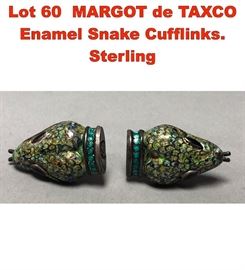 Lot 60 MARGOT de TAXCO Enamel Snake Cufflinks. Sterling