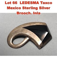 Lot 66 LEDESMA Taxco Mexico Sterling Silver Brooch. Inla