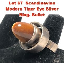 Lot 67 Scandinavian Modern Tiger Eye Silver Ring. Bullet