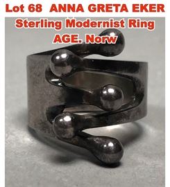 Lot 68 ANNA GRETA EKER Sterling Modernist Ring AGE. Norw