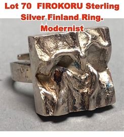 Lot 70 FIROKORU Sterling Silver Finland Ring. Modernist