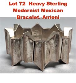 Lot 72 Heavy Sterling Modernist Mexican Bracelet. Antoni