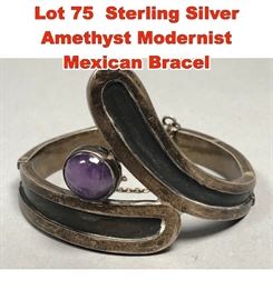 Lot 75 Sterling Silver Amethyst Modernist Mexican Bracel