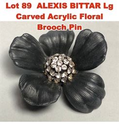 Lot 89 ALEXIS BITTAR Lg Carved Acrylic Floral Brooch Pin