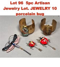 Lot 96 5pc Artisan Jewelry Lot. JEWELRY 10 porcelain bug