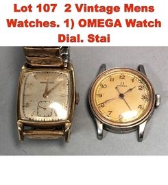 Lot 107 2 Vintage Mens Watches. 1 OMEGA Watch Dial. Stai