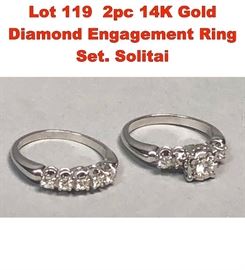 Lot 119 2pc 14K Gold Diamond Engagement Ring Set. Solitai