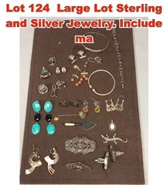 Lot 124 Large Lot Sterling and Silver Jewelry. Include ma
