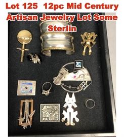 Lot 125 12pc Mid Century Artisan Jewelry Lot Some Sterlin