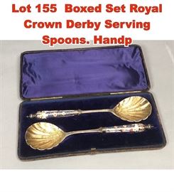 Lot 155 Boxed Set Royal Crown Derby Serving Spoons. Handp