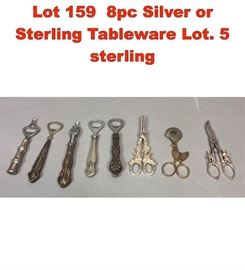 Lot 159 8pc Silver or Sterling Tableware Lot. 5 sterling