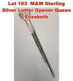 Lot 163 MW Sterling Silver Letter Opener Queen Elizabeth