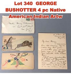 Lot 340 GEORGE BUSHOTTER 4 pc Native American Indian Artw