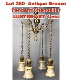Lot 380 Antique Bronze Pendant Chandelier LUSTRE ART 4 ma