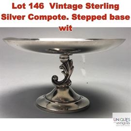 Lot 146 Vintage Sterling Silver Compote. Stepped base wit