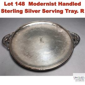 Lot 148 Modernist Handled Sterling Silver Serving Tray. R