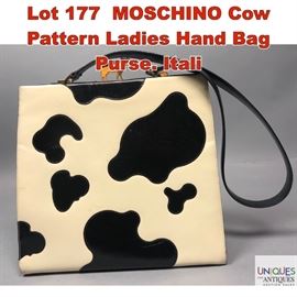 Lot 177 MOSCHINO Cow Pattern Ladies Hand Bag Purse. Itali