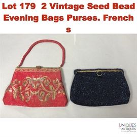 Lot 179 2 Vintage Seed Bead Evening Bags Purses. French s