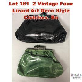 Lot 181 2 Vintage Faux Lizard Art Deco Style Clutches. Bo
