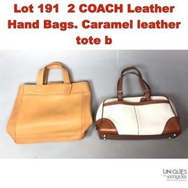 Lot 191 2 COACH Leather Hand Bags. Caramel leather tote b