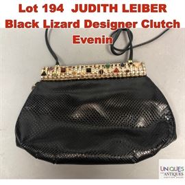 Lot 194 JUDITH LEIBER Black Lizard Designer Clutch Evenin