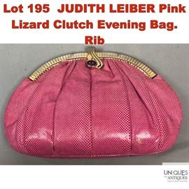Lot 195 JUDITH LEIBER Pink Lizard Clutch Evening Bag. Rib