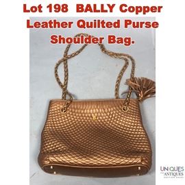 Lot 198 BALLY Copper Leather Quilted Purse Shoulder Bag.