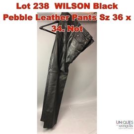 Lot 238 WILSON Black Pebble Leather Pants Sz 36 x 34. Not