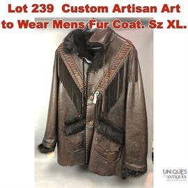 Lot 239 Custom Artisan Art to Wear Mens Fur Coat. Sz XL.