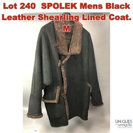 Lot 240 SPOLEK Mens Black Leather Shearling Lined Coat. M