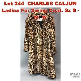 Lot 244 CHARLES CALJUN Ladies Fur Swing Coat. Sz S M. W