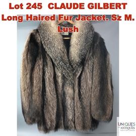Lot 245 CLAUDE GILBERT Long Haired Fur Jacket. Sz M. Lush