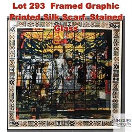 Lot 293 Framed Graphic Printed Silk Scarf. Stained Glass