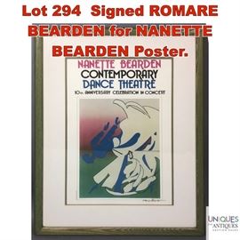 Lot 294 Signed ROMARE BEARDEN for NANETTE BEARDEN Poster.