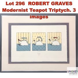 Lot 296 ROBERT GRAVES Modernist Teapot Triptych. 3 images