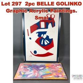 Lot 297 2pc BELLE GOLINKO Graphic Acrylic Paintings. Smal