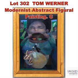 Lot 302 TOM WERNER Modernist Abstract Figural Painting. C