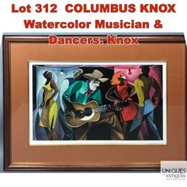 Lot 312 COLUMBUS KNOX Watercolor Musician Dancers. Knox