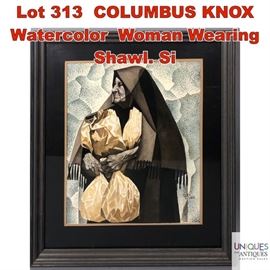 Lot 313 COLUMBUS KNOX Watercolor Woman Wearing Shawl. Si