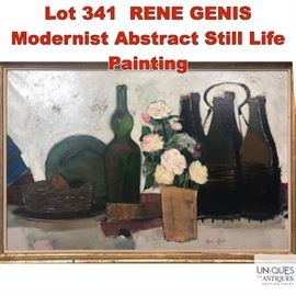 Lot 341 RENE GENIS Modernist Abstract Still Life Painting