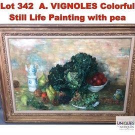 Lot 342 A. VIGNOLES Colorful Still Life Painting with pea