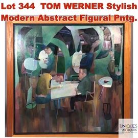 Lot 344 TOM WERNER Stylish Modern Abstract Figural Pntg.