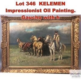 Lot 346 KELEMEN Impressionist Oil Painting. Gaucho with h