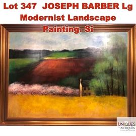 Lot 347 JOSEPH BARBER Lg Modernist Landscape Painting. Si