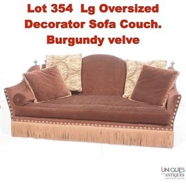 Lot 354 Lg Oversized Decorator Sofa Couch. Burgundy velve