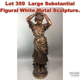 Lot 359 Large Substantial Figural White Metal Sculpture.
