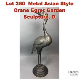 Lot 360 Metal Asian Style Crane Egret Garden Sculpture. D
