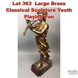 Lot 363 Large Brass Classical Sculpture Youth Playing Pan