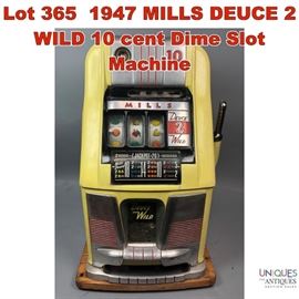 Lot 365 1947 MILLS DEUCE 2 WILD 10 cent Dime Slot Machine